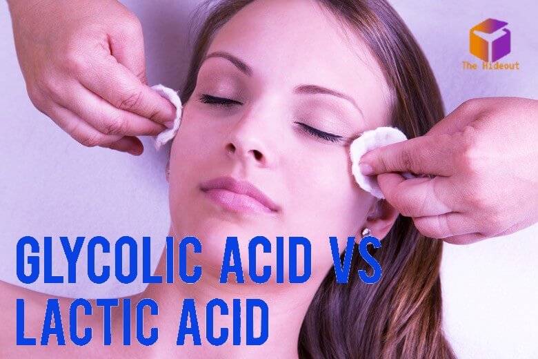Woman receiving skincare treatment comparing glycolic acid and lactic acid for beauty benefits.
