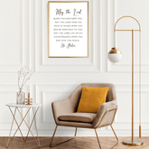 Modern Christian wall art featuring the Aaronic Blessing in minimalist typography, displayed in a stylish living room.