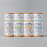 J&L Naturals Mineral Deodorant Bundle - 4-Pack: Baking soda-free options for sensitive skin in various scents.