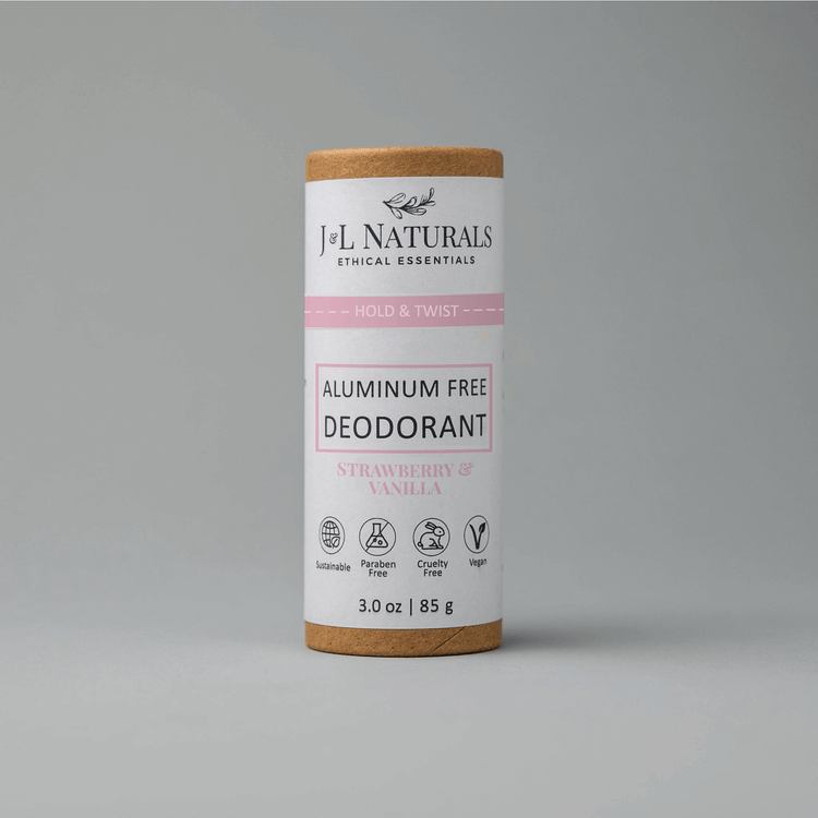 Aluminum-Free Deodorant by J&L Naturals, strawberry & vanilla scent, sustainable packaging, cruelty-free, 3.0 oz
