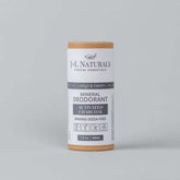 Mineral baking soda-free deodorant with activated charcoal in eco-friendly packaging by JL Naturals.