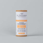 Mineral deodorant stick in orange and bergamot scent, baking soda-free, eco-friendly packaging.