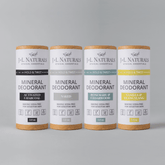 Mineral deodorant bundle with Activated Charcoal, Naked, Rosemary & Cedarwood, and Vanilla & Ylang-Ylang for sensitive skin.