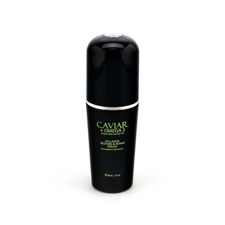 Caviar + Omega 3 Collagen Restore and Repair Mask in black bottle for intense moisture and skin rejuvenation.