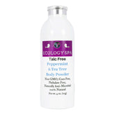 Talc-Free Peppermint & Tea Tree Body Powder bottle by Ecology Spa, 100% natural and invigorating blend.
