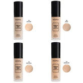MOIRA Complete Wear Foundation shades: Light Ivory, Bisque, Barely Beige, Natural Buff for flawless skin.