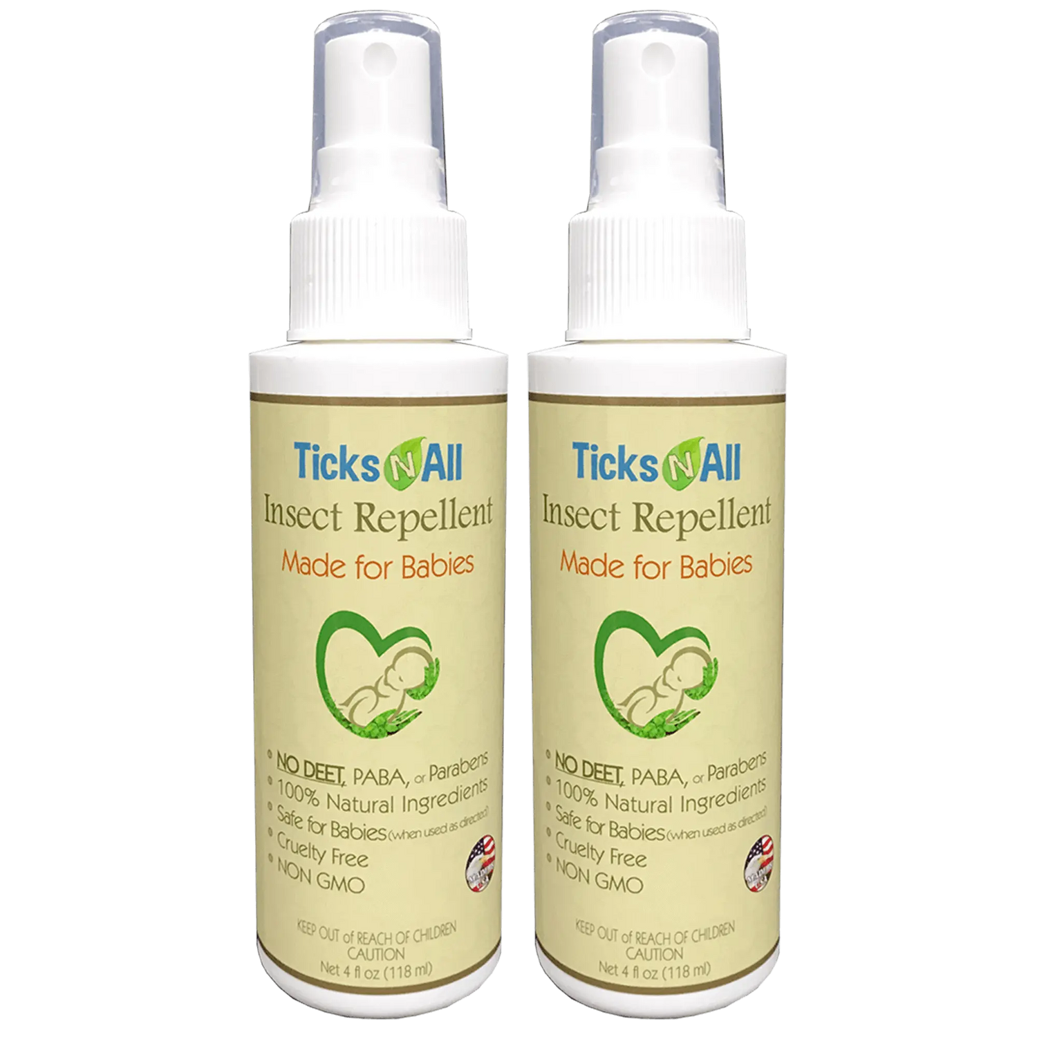 All Natural Insect Repellent for babies, 4oz bottles, safe formula against pests like mosquitoes and ticks, 2-pack.