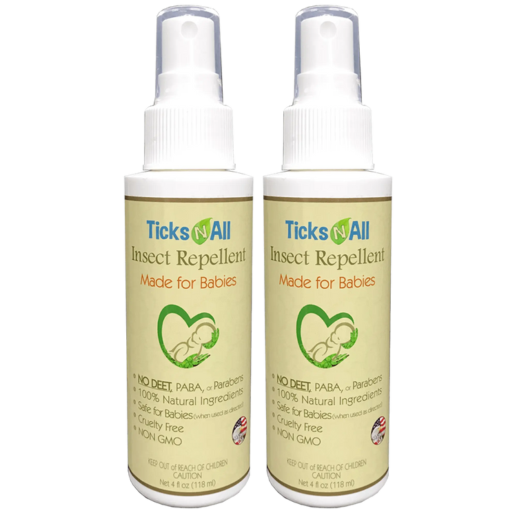 All Natural Insect Repellent for babies, 4oz bottles, safe formula against pests like mosquitoes and ticks, 2-pack.