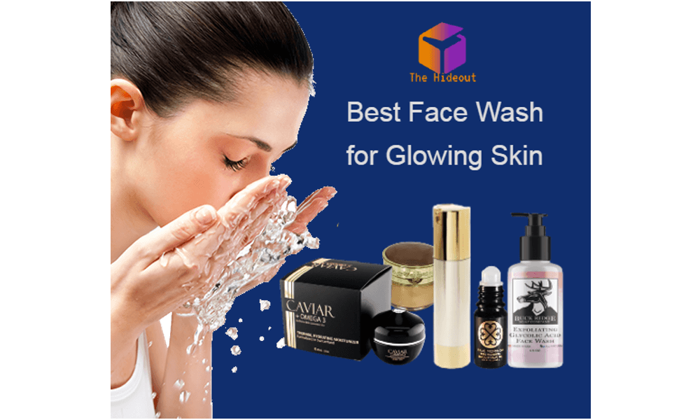 Woman cleansing her face with water, showcasing the best face wash products for glowing skin.