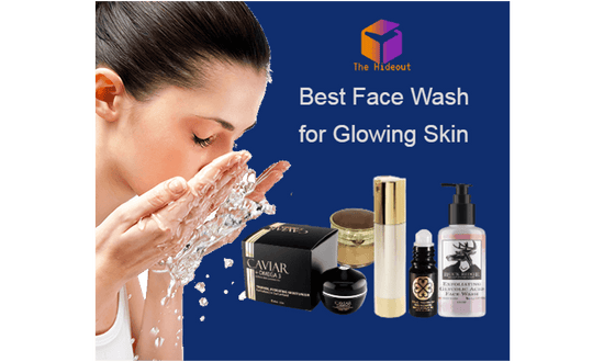 Woman cleansing her face with water, showcasing the best face wash products for glowing skin.