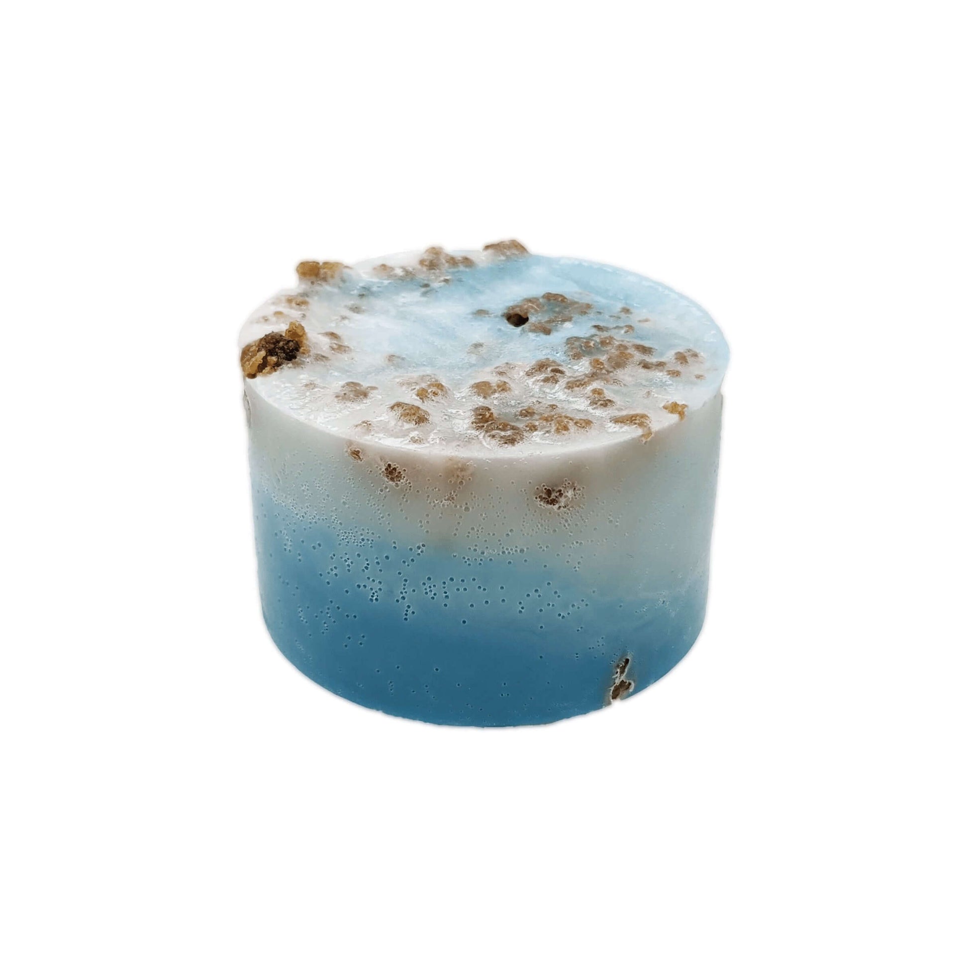 Handcrafted Lucky Beard Soap with blue and white swirls, featuring natural ingredients for a luxurious grooming experience.