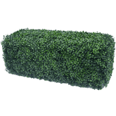 Dark artificial boxwood hedge panel, 40"L x 10"H, UV resistant, low maintenance, commercial grade decor.