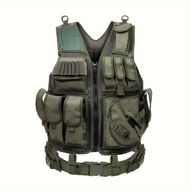 Men's training vest with interchangeable holster system in green, featuring multiple pockets for organization and convenience.