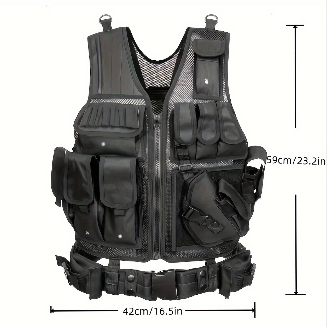 Mens training vest with interchangeable holster system and multiple pockets for convenience and organization.