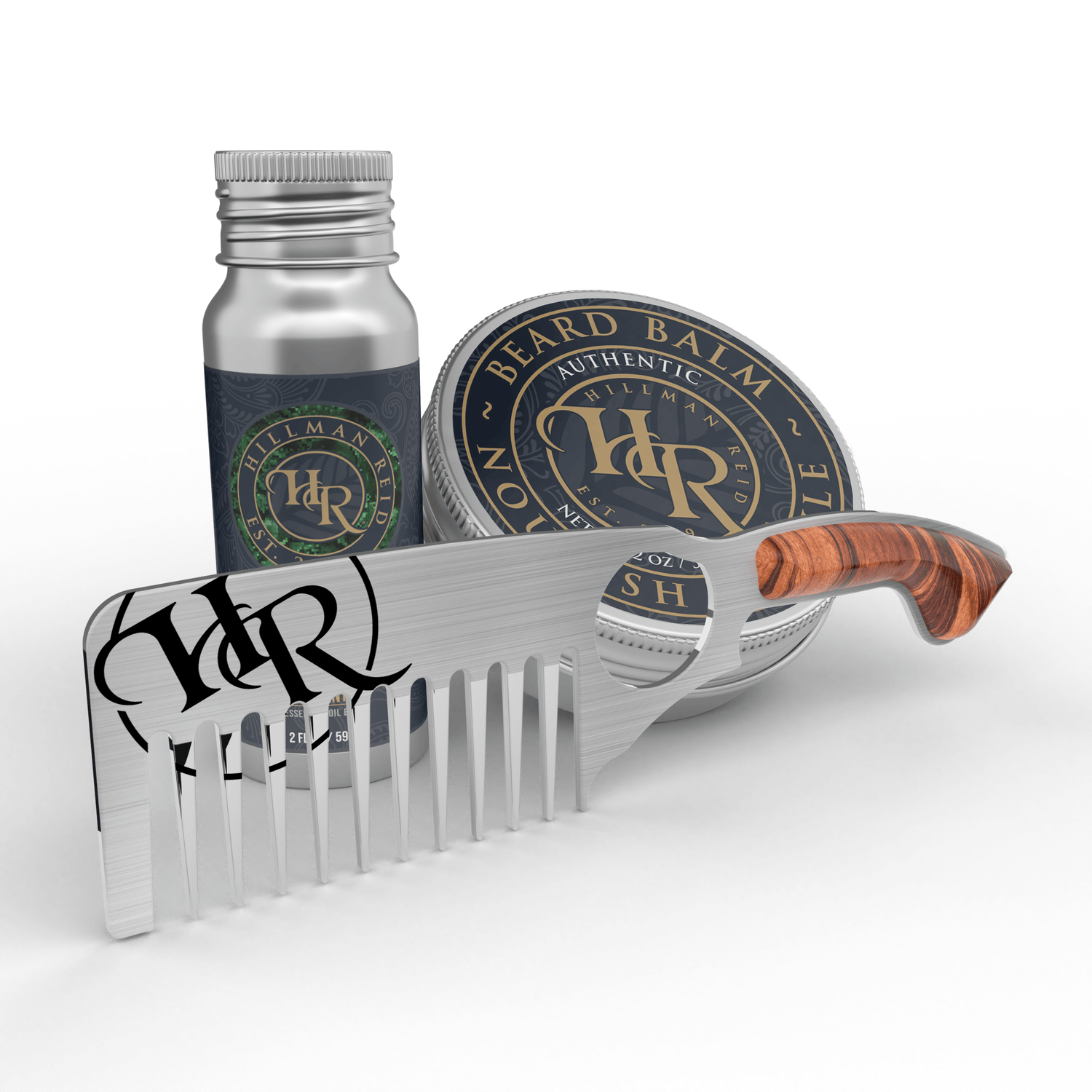 Beard Bliss Bundle featuring Beard Oil, Beard Balm, and stainless steel comb for ultimate grooming.