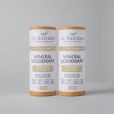 J&L Naturals Mineral Deodorant 2-Pack in Bergamot & Vanilla, baking soda-free for sensitive skin.