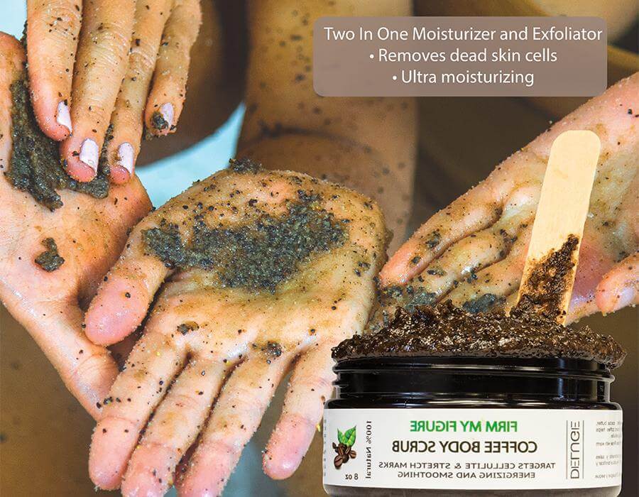 Coffee scrub hands showcasing ultra moisturizing exfoliator for healthy skin, removes dead cells and nourishes.