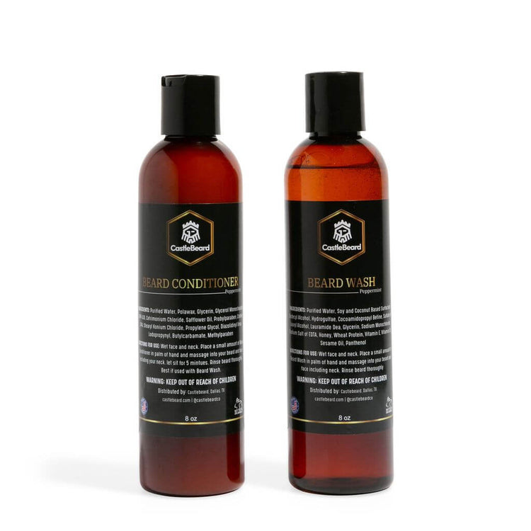 Beard wash and conditioner set for men, designed for soft, manageable beards without stripping natural oils.