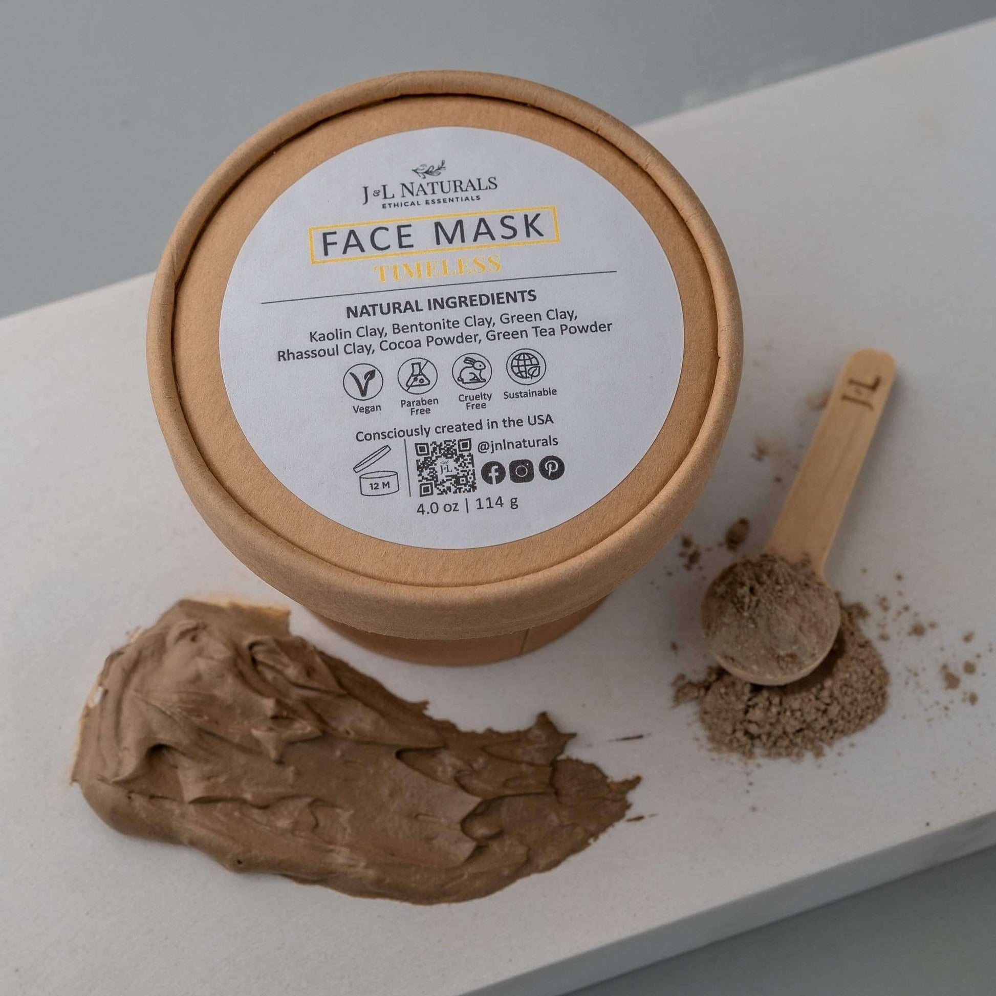 Natural Face Mask in eco-friendly packaging with clay and green tea ingredients for clear skin.