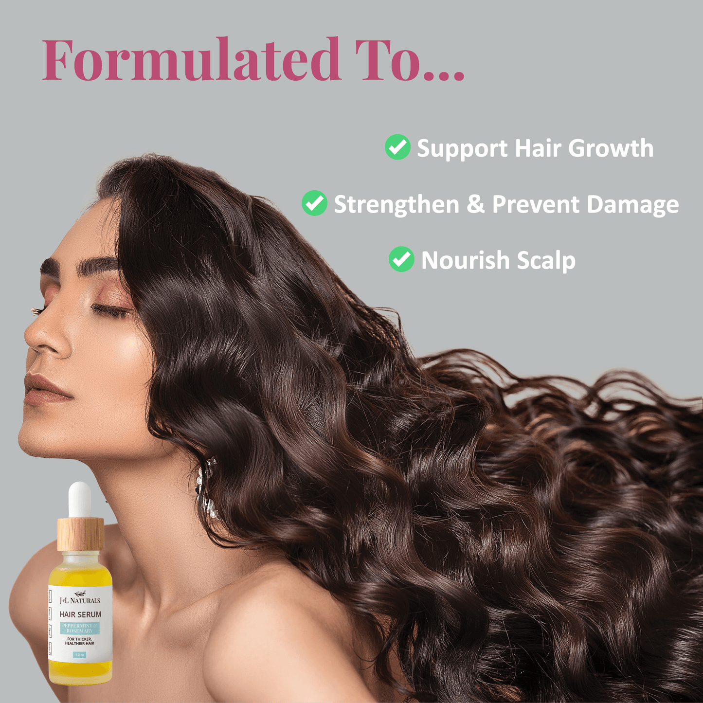 Hair serum designed to support hair growth, strengthen, prevent damage, and nourish the scalp for radiant tresses.