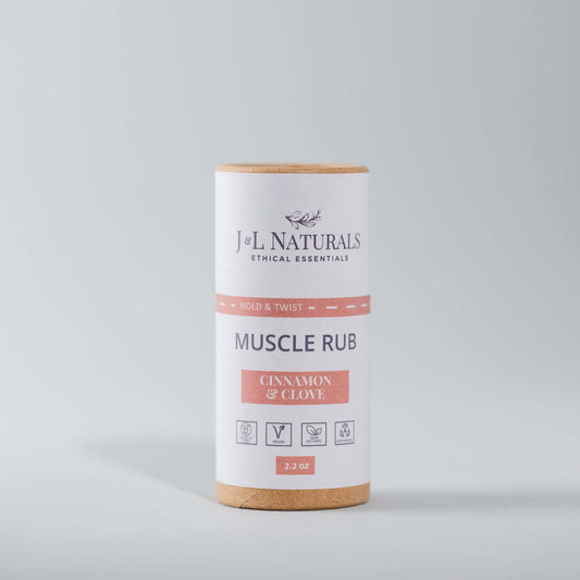 Muscle Rub in a push-up tube with cinnamon and clove, designed for muscle and joint relief, 2.2 oz.