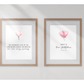 Two framed minimalist Christian wall art prints featuring Lamentations 3:22-23 with floral accents.