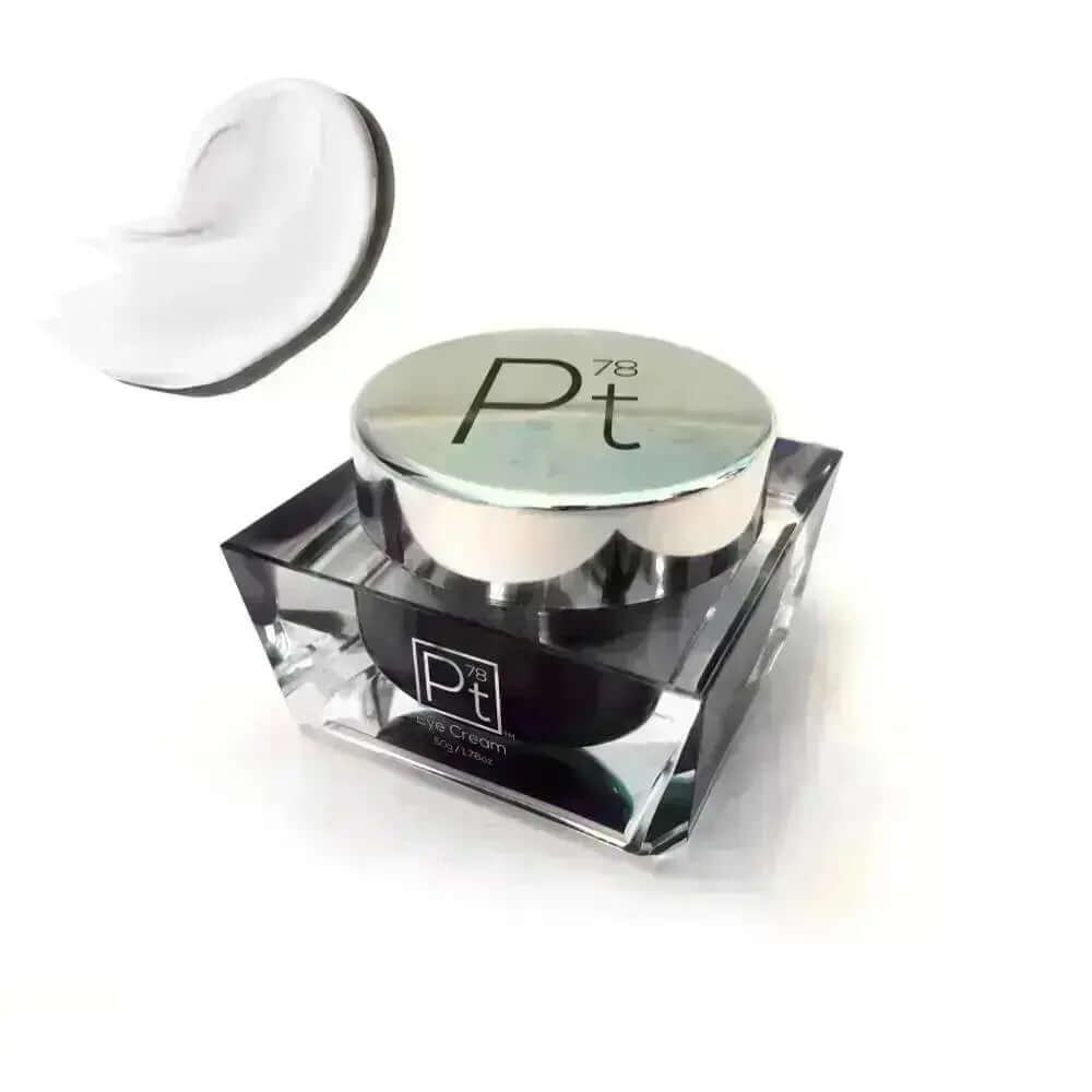 Platinum Eye Cream in elegant jar, designed to reduce puffiness and fine lines around the eyes.