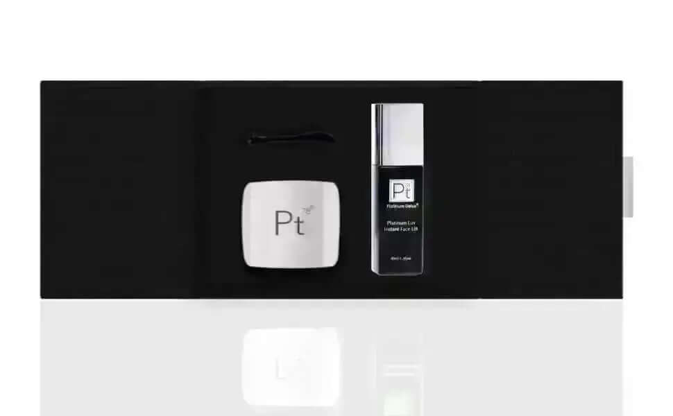 Platinum Lux Instant Face Lift Set including cream and serum for anti-aging, fine lines reduction, and skin rejuvenation.