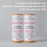 Mineral deodorant 2-pack with Strawberry & Vanilla for sensitive skin, baking soda-free, moisturizing formula.