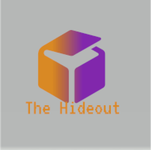 Logo of The Hideout featuring a modern, gradient-colored cube design in orange and purple.