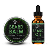 Beard Guru Apple Blossom Beard Balm and Oil, showcasing 2 oz balm and 1 oz oil for beard care essentials.
