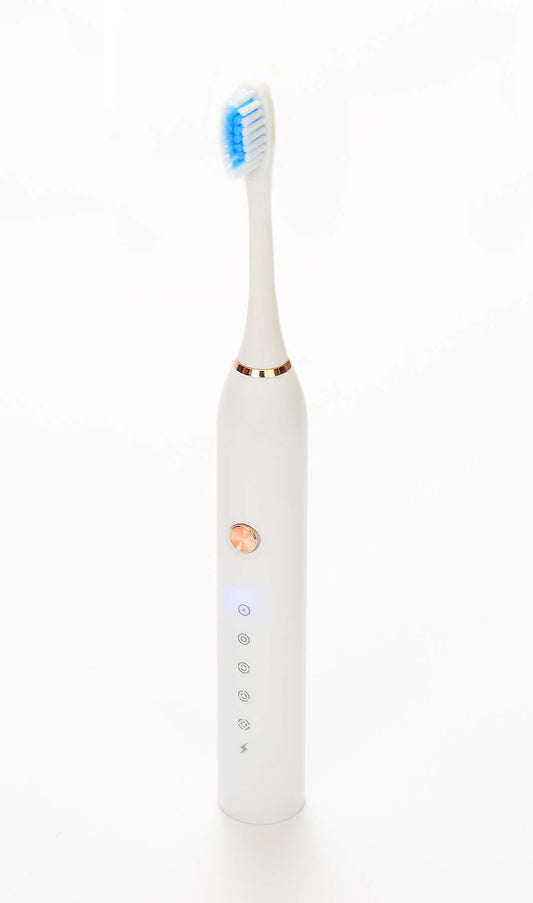 Stylish deep clean electric toothbrush with DuPont bristles and waterproof design, featuring a 37,000 vibration per minute motor.