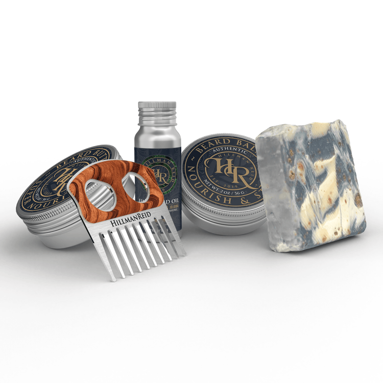 Vegan Majestic Beard Bundle with Beard Pick, Oil, Balm, and Cold Process Soap for luxury grooming.