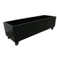 Black metal planter on wheels, 110cm long, perfect for designer plants and artificial hedges.