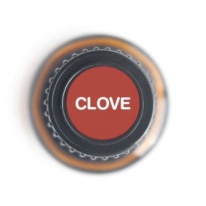 Top view of a 15ml bottle cap labeled 'CLOVE' for pure essential oil.