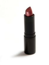 Danyel Cosmetics lipstick in a sleek black tube, featuring a vivid shimmering burgundy shade.
