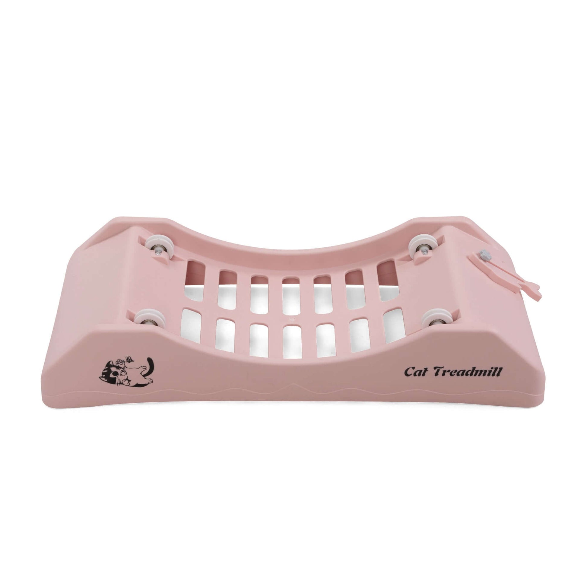 Cat running wheel treadmill in pink color, designed for small animals with a sturdy structure and locking mechanism.