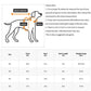Sizing chart for large dog winter vest, including measurements for chest, neck, back length, and weight range.