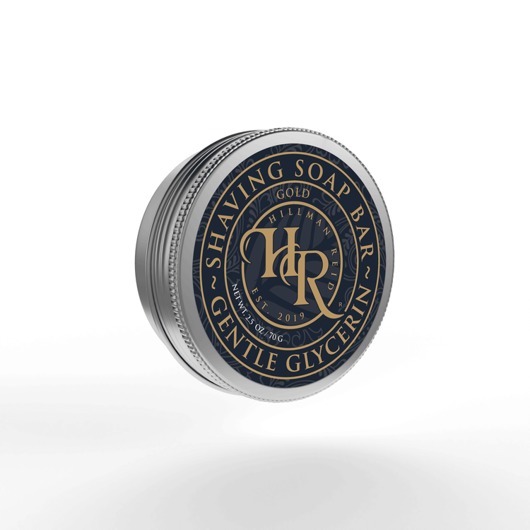 Gold Shaving Soap Bar in metal tin with &