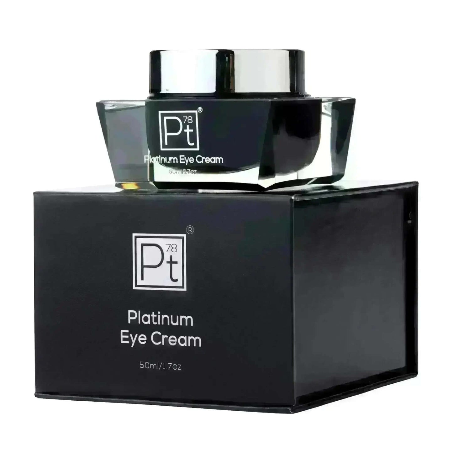 Platinum Eye Cream in a stylish jar and box, designed to enhance moisture and reduce fine lines around the eyes.