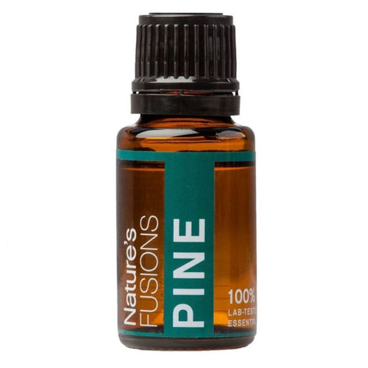 Nature's Fusions Pine Essential Oil 15ml bottle for aromatherapy and muscle relaxation.