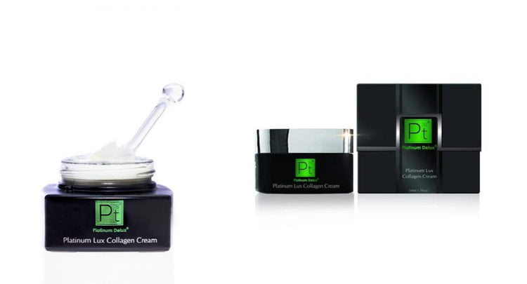 Platinum Lux Collagen Cream jars showcasing anti-aging properties and hydration for youthful skin.