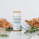 Extra-strength aluminum-free deodorant with rosemary and cedarwood scent in eco-friendly packaging.