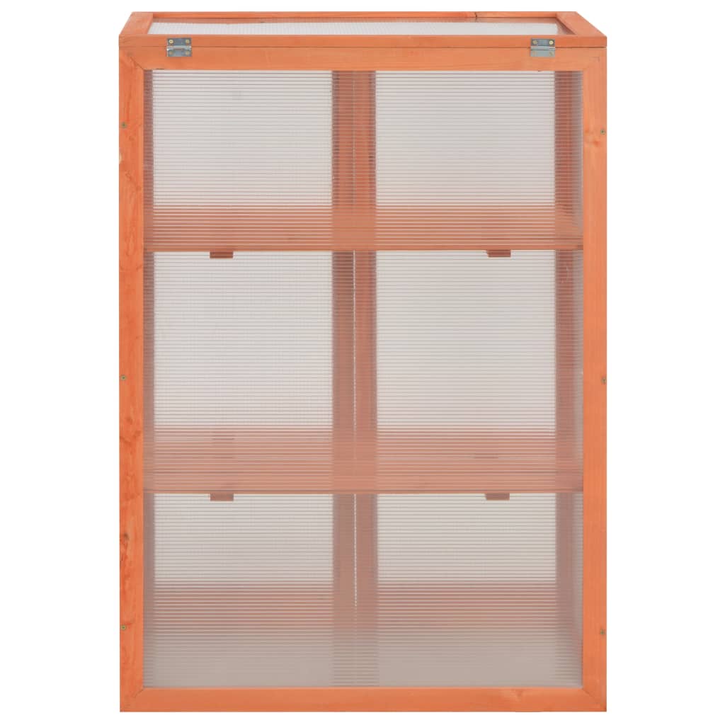 vidaXL wooden greenhouse with two shelves for plants, 29.5"x18.5"x42.9", featuring a hinged lid for easy access.