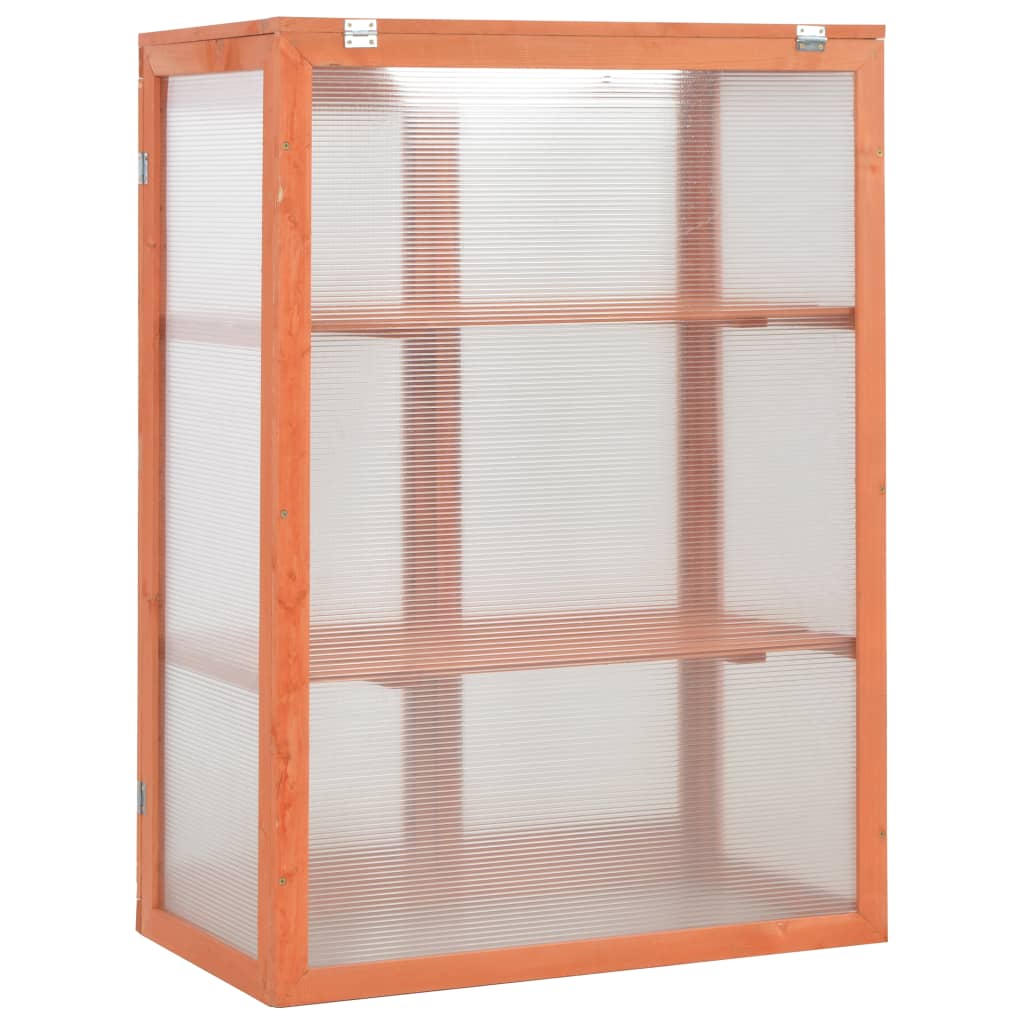 vidaXL wooden greenhouse with PC board, 2 shelves for plant storage, 29.5x18.5x42.9 inches