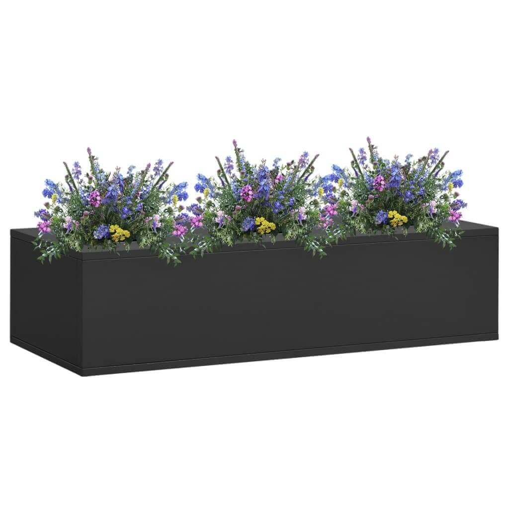 vidaXL steel flower box planter in anthracite with colorful flowers for modern office decoration