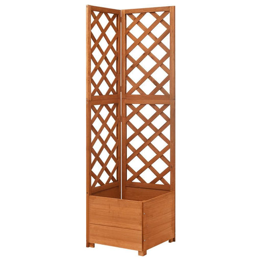 vidaXL Solid Fir Wood Corner Trellis Planter in brown, featuring a sturdy flower box and climbing support.