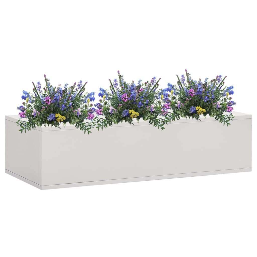 vidaXL Office Flower Box Steel Planters with colorful flowers, ideal for office decoration in light gray.