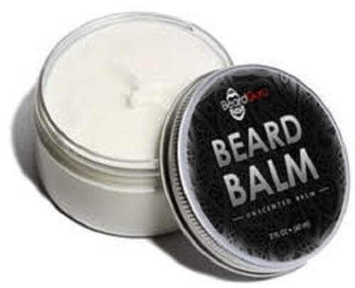 BeardGuru Premium Unscented Beard Balm in a jar, designed to smooth and tame unruly beard hair.