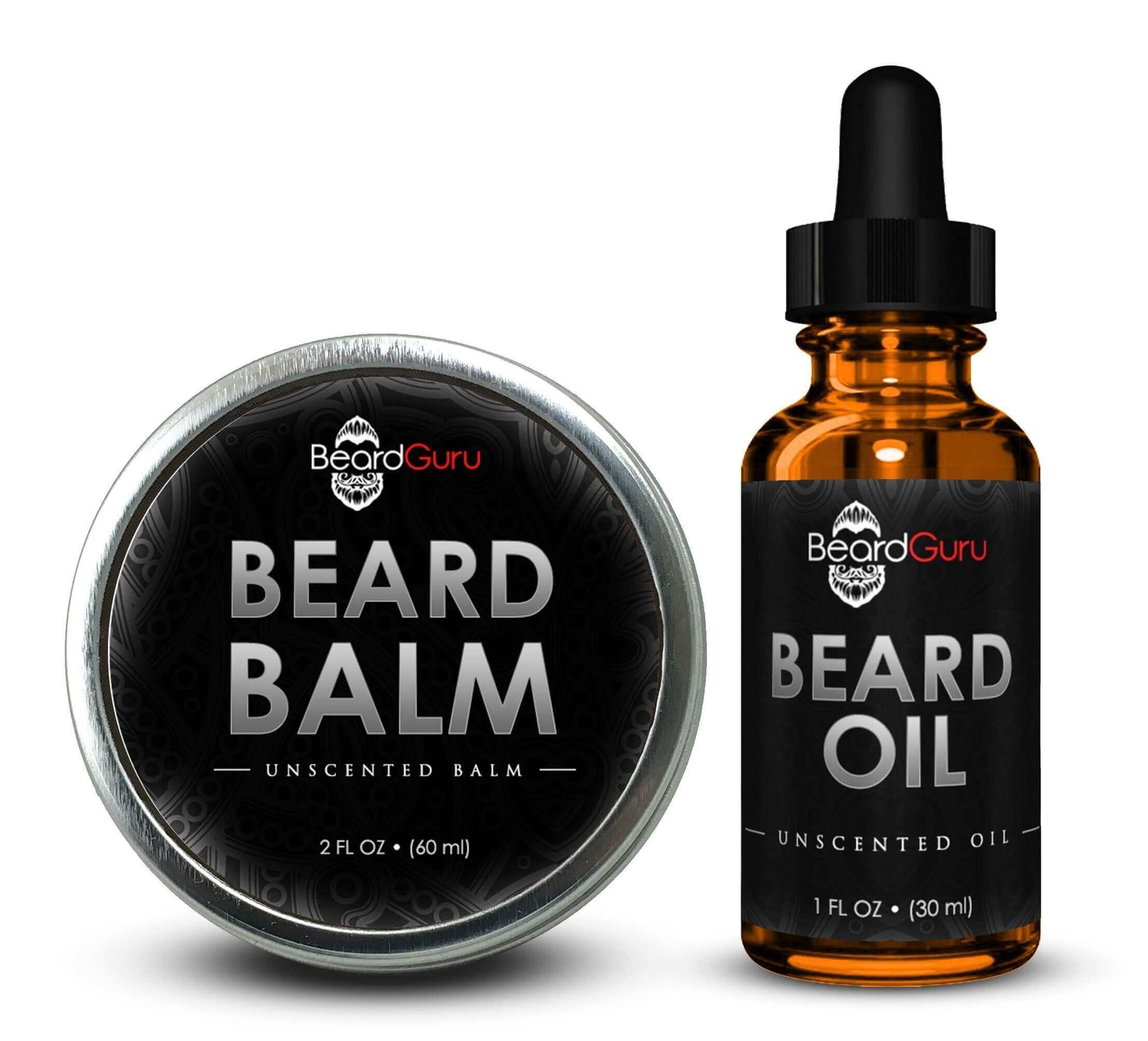 BeardGuru Unscented Beard Balm and Beard Oil products for smoothing and taming unruly beard hair.